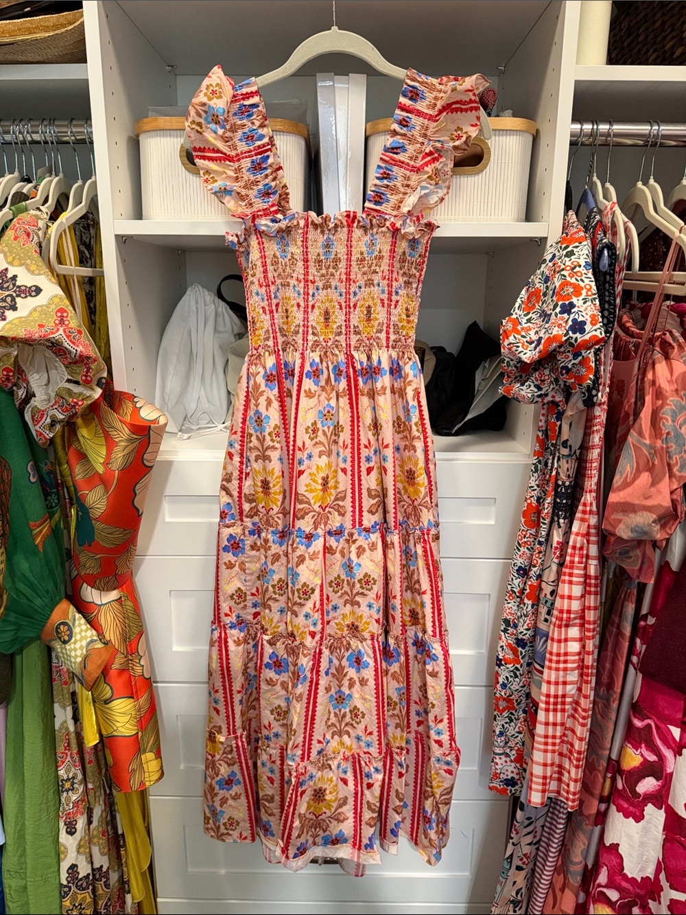Hill House Pink Floral Smocked Maxi Dress with Ruffle Straps - Picture 3 of 3